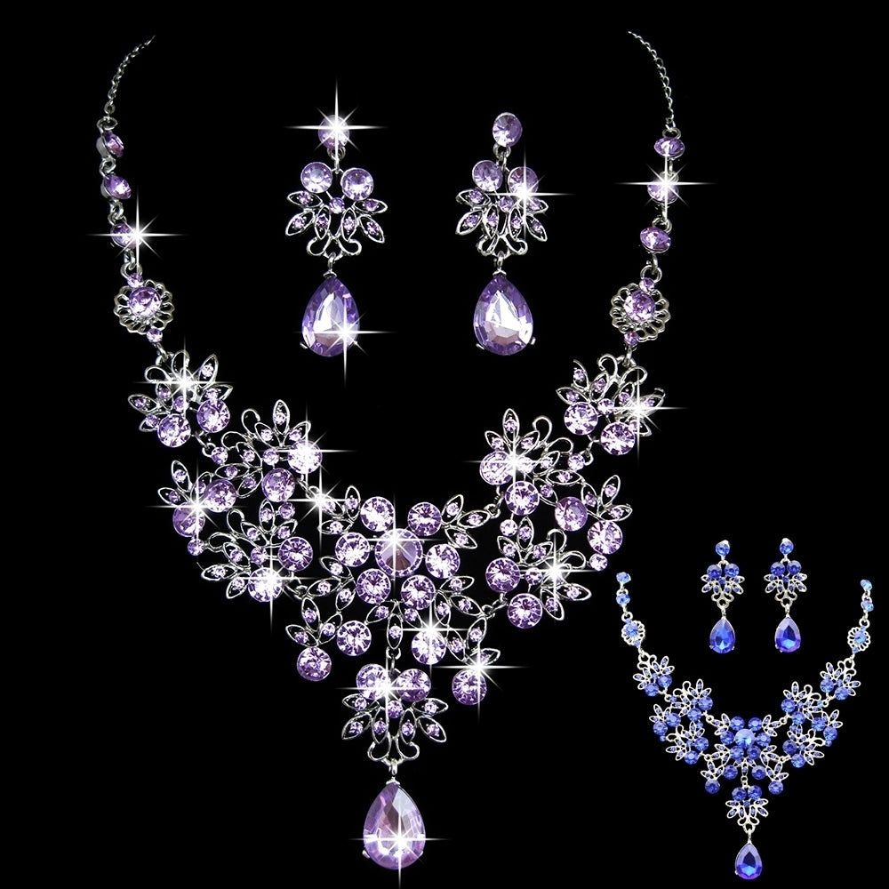 Womens Wedding Party Acrylic Flower Drop Pendant Necklace Earrings Jewelry Set Image 2