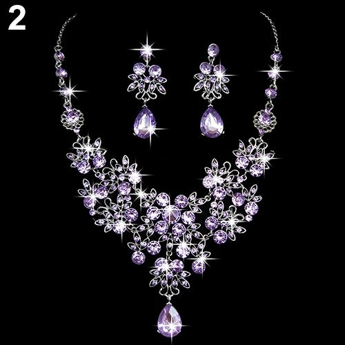 Womens Wedding Party Acrylic Flower Drop Pendant Necklace Earrings Jewelry Set Image 4