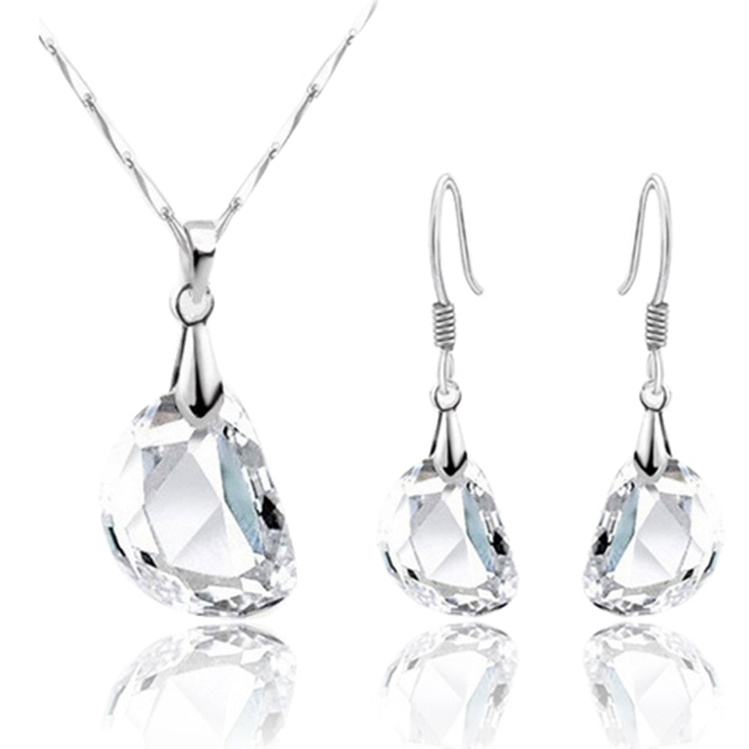 Womens Pea Shaped Rhinestone White Gold Plated Necklace Earrings Jewelry Set Image 10