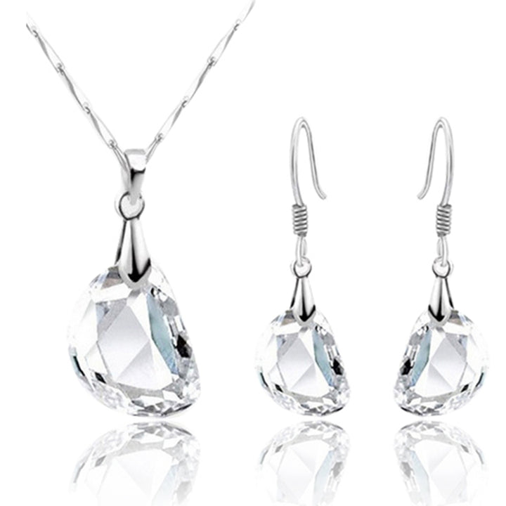 Womens Pea Shaped Rhinestone White Gold Plated Necklace Earrings Jewelry Set Image 10
