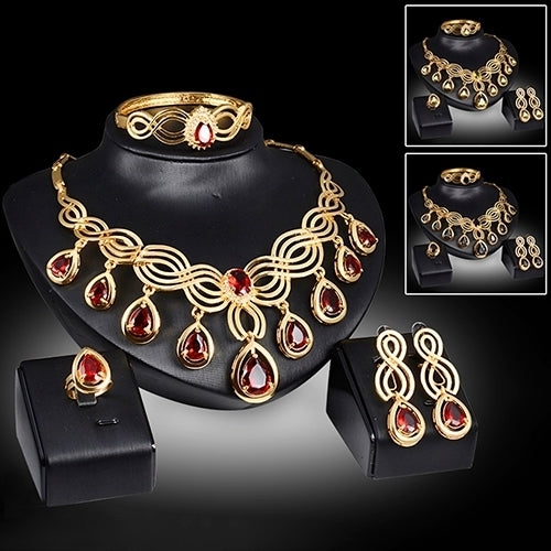 Noble Cubic Zirconia Earrings Necklace Bib Statement Ring Bracelet Jewelry Set Image 1