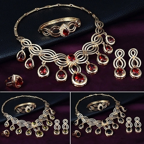 Noble Cubic Zirconia Earrings Necklace Bib Statement Ring Bracelet Jewelry Set Image 3