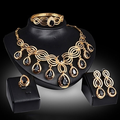 Noble Cubic Zirconia Earrings Necklace Bib Statement Ring Bracelet Jewelry Set Image 4