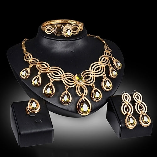Noble Cubic Zirconia Earrings Necklace Bib Statement Ring Bracelet Jewelry Set Image 6