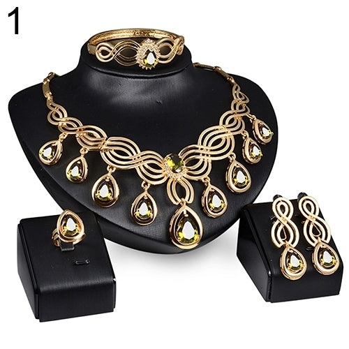 Noble Cubic Zirconia Earrings Necklace Bib Statement Ring Bracelet Jewelry Set Image 7