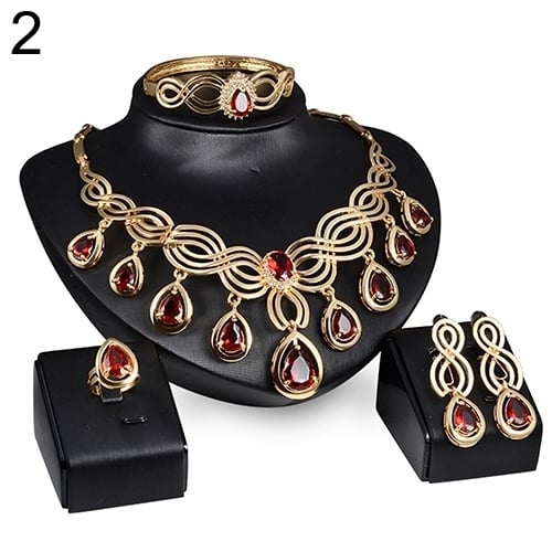 Noble Cubic Zirconia Earrings Necklace Bib Statement Ring Bracelet Jewelry Set Image 1
