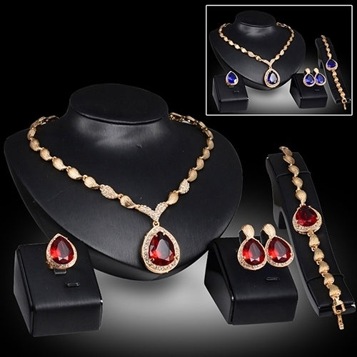 Women Formal Party Waterdrop Cubic Zirconia Necklace Earrings Bracelet Ring US6-9 Image 1