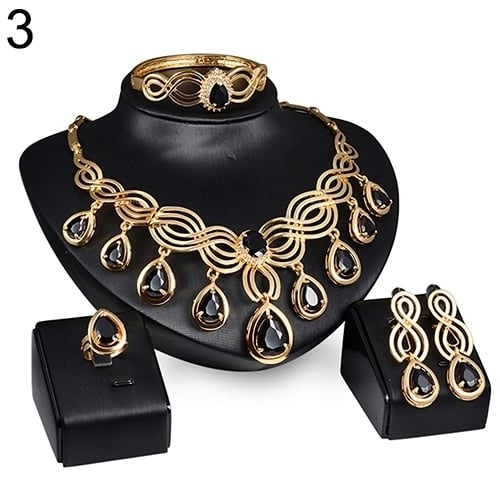 Noble Cubic Zirconia Earrings Necklace Bib Statement Ring Bracelet Jewelry Set Image 9