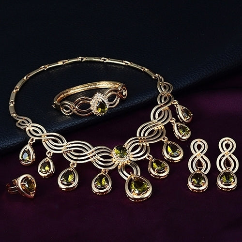 Noble Cubic Zirconia Earrings Necklace Bib Statement Ring Bracelet Jewelry Set Image 10