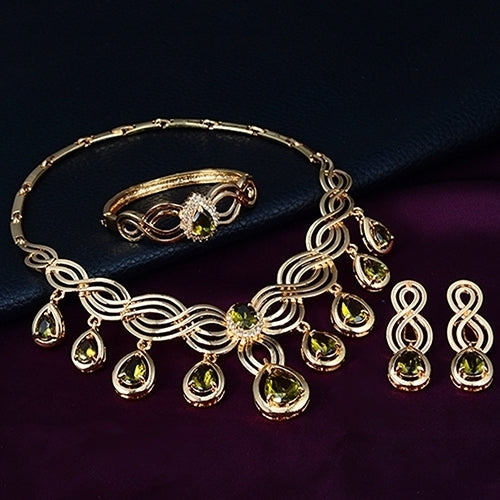 Noble Cubic Zirconia Earrings Necklace Bib Statement Ring Bracelet Jewelry Set Image 11