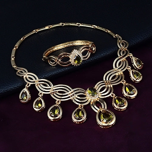 Noble Cubic Zirconia Earrings Necklace Bib Statement Ring Bracelet Jewelry Set Image 12