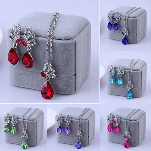 Womens Butterfly Rhinestone Crystal Pendant Necklace Drop Earrings Jewelry Set Image 4