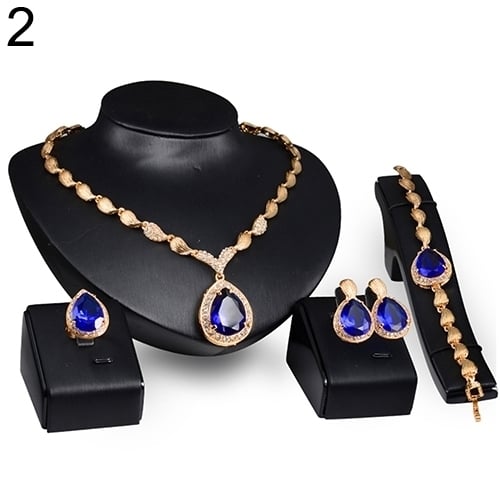 Women Formal Party Waterdrop Cubic Zirconia Necklace Earrings Bracelet Ring US6-9 Image 8