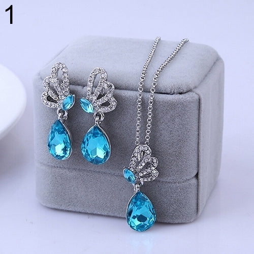 Womens Butterfly Rhinestone Crystal Pendant Necklace Drop Earrings Jewelry Set Image 8