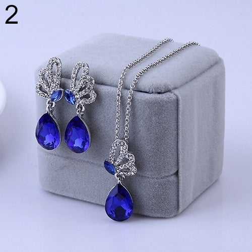 Womens Butterfly Rhinestone Crystal Pendant Necklace Drop Earrings Jewelry Set Image 9