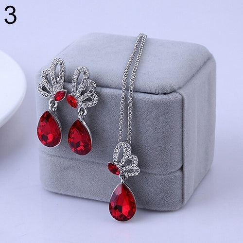 Womens Butterfly Rhinestone Crystal Pendant Necklace Drop Earrings Jewelry Set Image 10