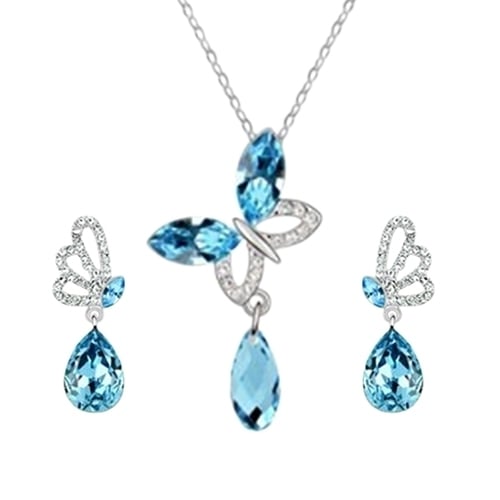 Women Cocktail Crystal Butterfly Cubic Zirconia Necklace Stud Earrings Jewelry Set Image 3