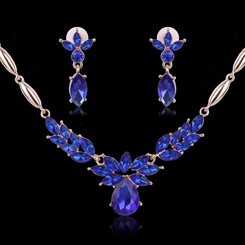 Womens Rhinestone Flower Pendant Alloy Necklace Earrings Wedding Jewelry Set Image 1