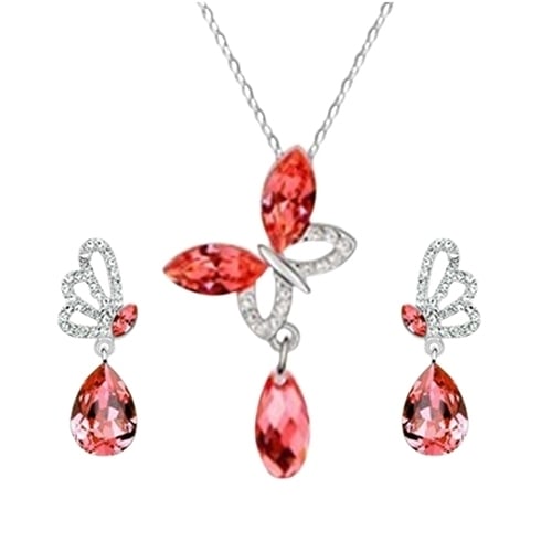 Women Cocktail Crystal Butterfly Cubic Zirconia Necklace Stud Earrings Jewelry Set Image 4