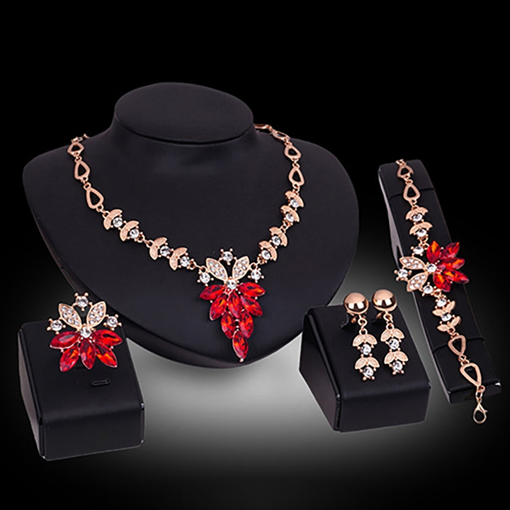 4Pcs Jewelry Set Flower Design Birthday Gift Durable Necklace Earrings Bracelet Ring Jewelry Set for Wedding Image 1