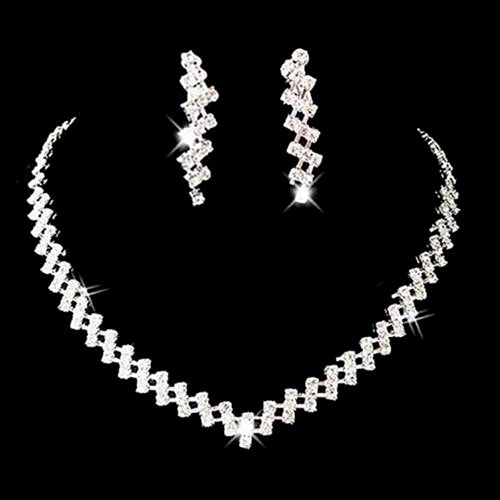 Bridal Wedding Prom Jewelry Shiny Rhinestone Elegant Necklace Earring Set Gift Image 1