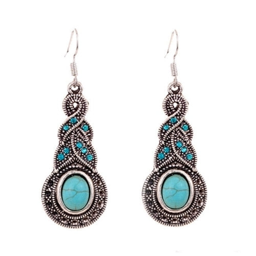 Womens Unique Retro Turquoise Pendant Rhinestone Earrings Necklace Jewelry Set Image 2