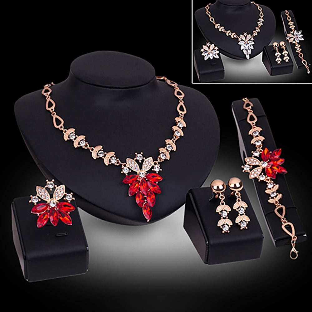 4Pcs Jewelry Set Flower Design Birthday Gift Durable Necklace Earrings Bracelet Ring Jewelry Set for Wedding Image 2