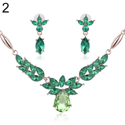 Womens Rhinestone Flower Pendant Alloy Necklace Earrings Wedding Jewelry Set Image 12