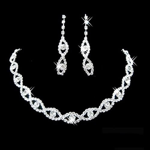 Women Rhinestone Twisted Necklace Dangle Earrings Bridal Wedding Jewelry Set Image 1