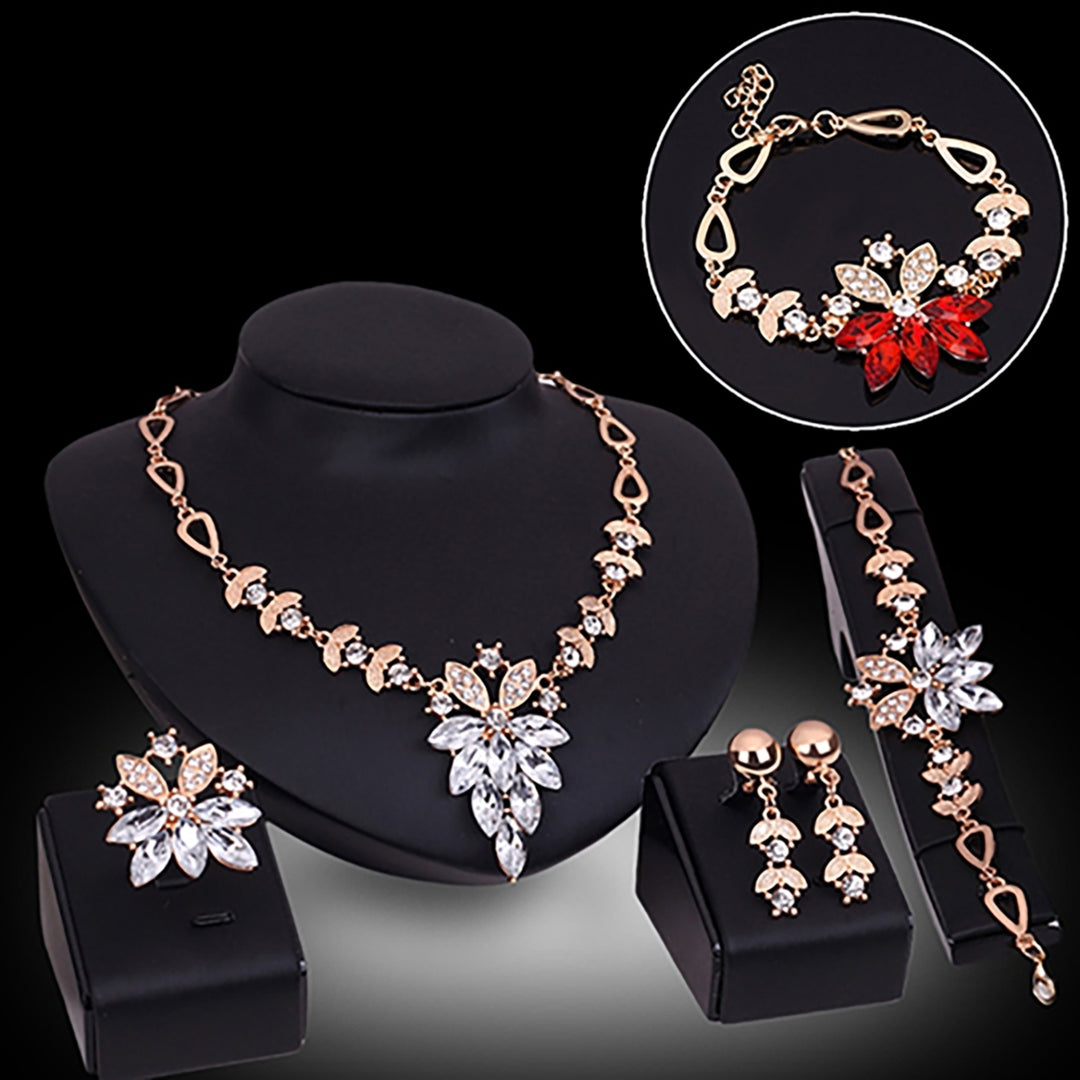 4Pcs Jewelry Set Flower Design Birthday Gift Durable Necklace Earrings Bracelet Ring Jewelry Set for Wedding Image 3