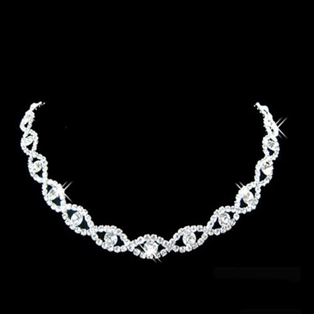 Women Rhinestone Twisted Necklace Dangle Earrings Bridal Wedding Jewelry Set Image 2