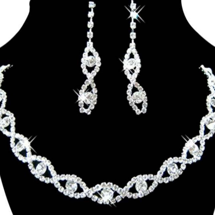 Women Rhinestone Twisted Necklace Dangle Earrings Bridal Wedding Jewelry Set Image 3