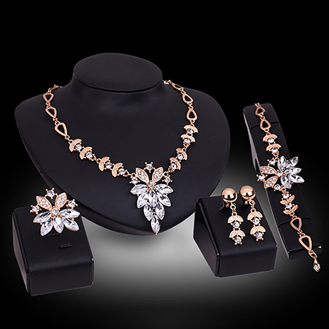 4Pcs Jewelry Set Flower Design Birthday Gift Durable Necklace Earrings Bracelet Ring Jewelry Set for Wedding Image 4