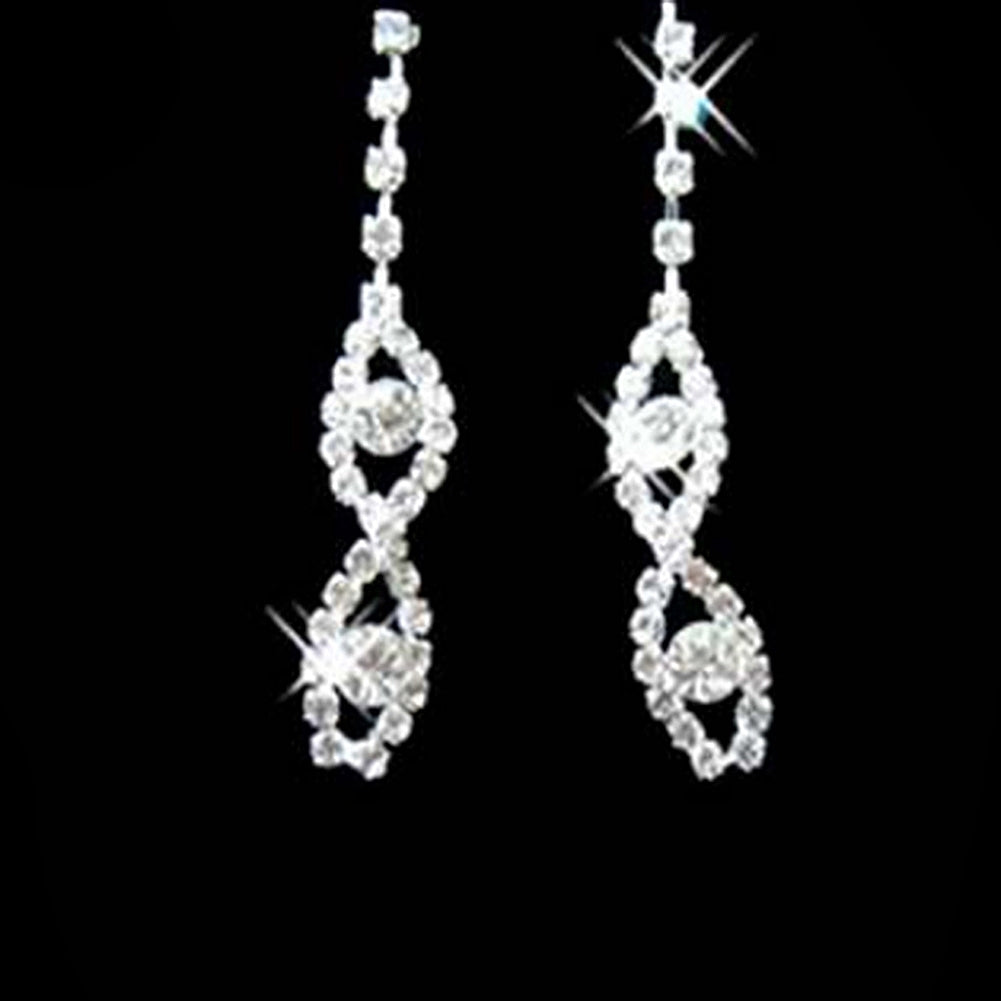 Women Rhinestone Twisted Necklace Dangle Earrings Bridal Wedding Jewelry Set Image 4