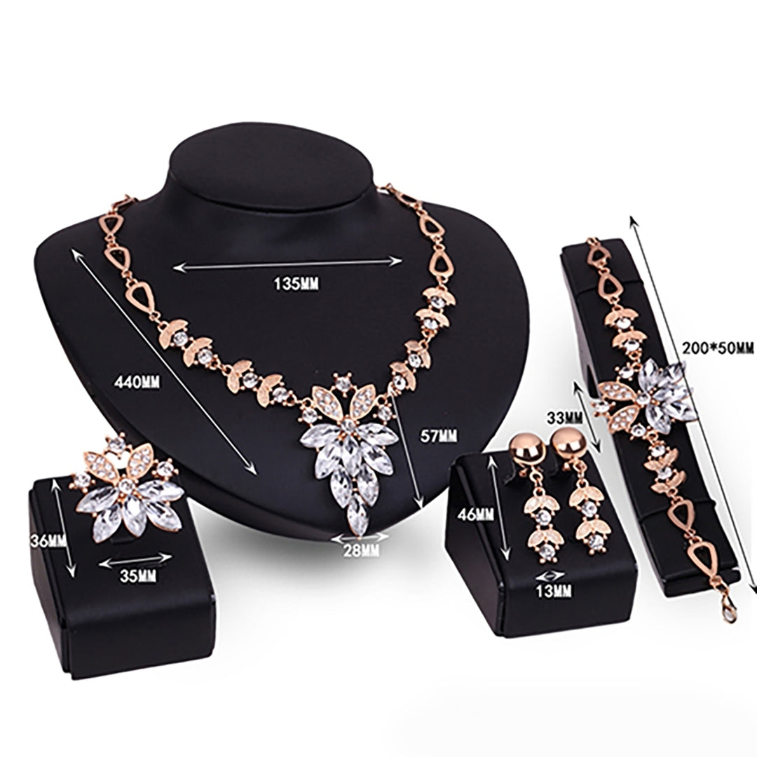 4Pcs Jewelry Set Flower Design Birthday Gift Durable Necklace Earrings Bracelet Ring Jewelry Set for Wedding Image 4