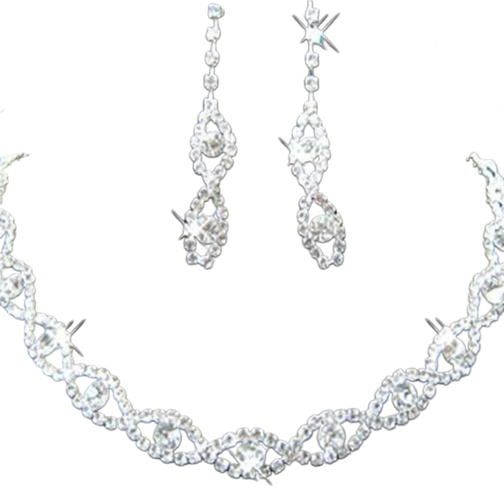 Women Rhinestone Twisted Necklace Dangle Earrings Bridal Wedding Jewelry Set Image 4