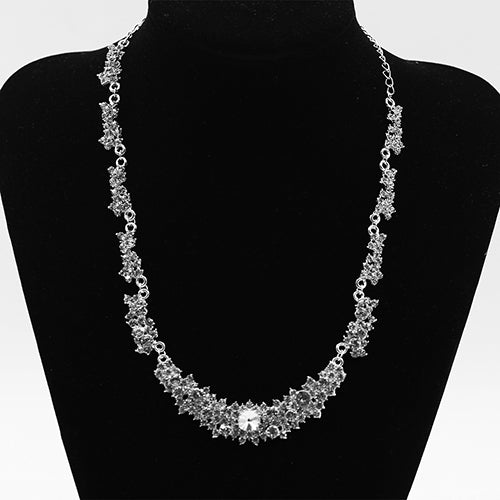 Women Luxury Rhinestone Bridal Short Chain Necklace Long Earrings Jewelry Set Image 1