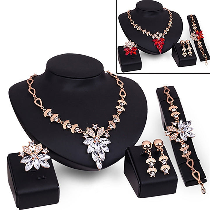 4Pcs Jewelry Set Flower Design Birthday Gift Durable Necklace Earrings Bracelet Ring Jewelry Set for Wedding Image 7