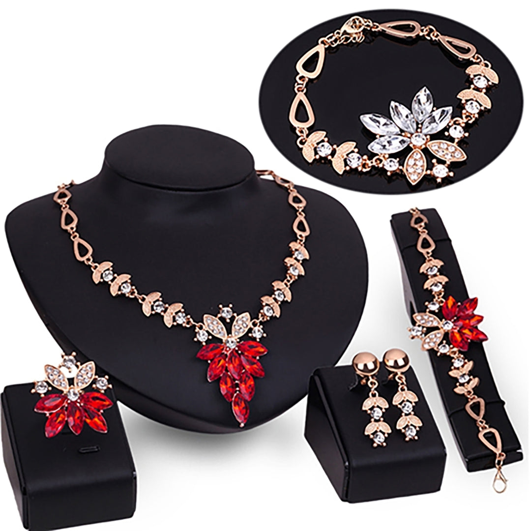 4Pcs Jewelry Set Flower Design Birthday Gift Durable Necklace Earrings Bracelet Ring Jewelry Set for Wedding Image 8