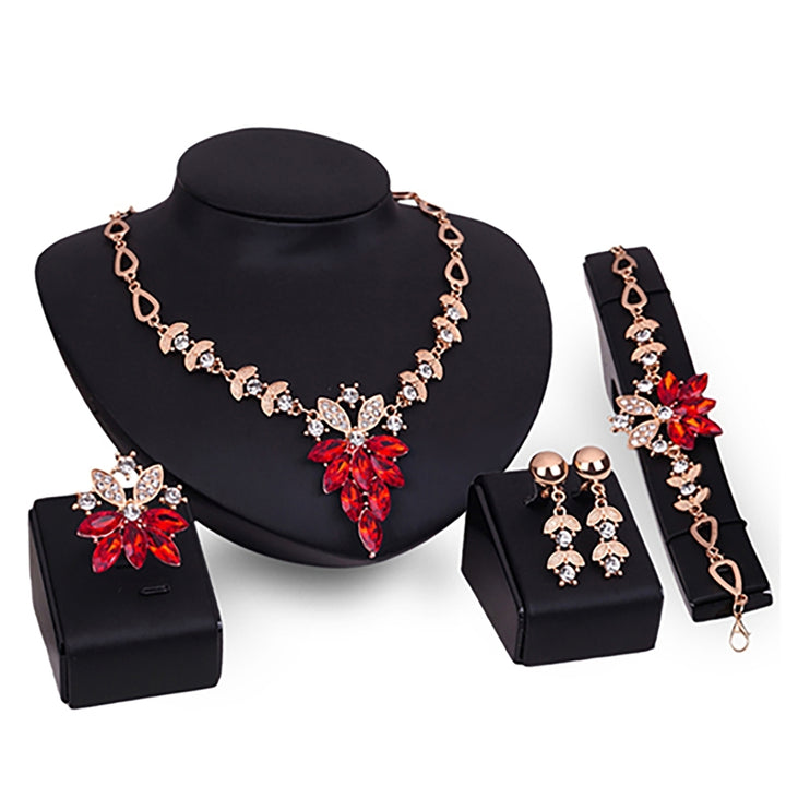 4Pcs Jewelry Set Flower Design Birthday Gift Durable Necklace Earrings Bracelet Ring Jewelry Set for Wedding Image 11