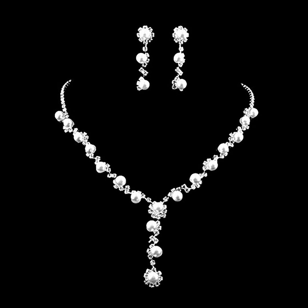 3Pcs Necklace Jewelry Set Faux Pearls Decorations Rhinestone Choker Necklace Dangle Earrings Set for Banquet Image 6