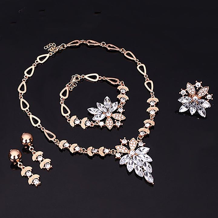 4Pcs Jewelry Set Flower Design Birthday Gift Durable Necklace Earrings Bracelet Ring Jewelry Set for Wedding Image 12