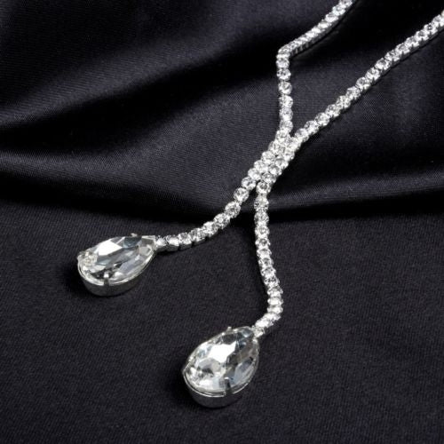 Bridal Wedding Party Rhinestone Waterdrop Pendant Necklace Earrings Jewelry Set Image 3