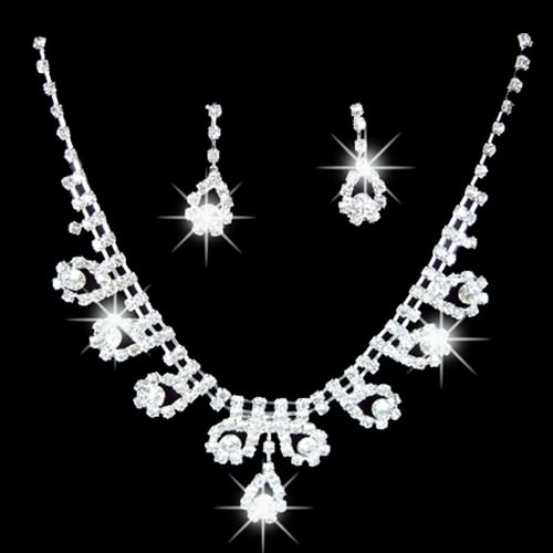 Lady Bridal Wedding Engagement Rhinestone Teardrop Necklace Earrings Jewelry Set Image 1