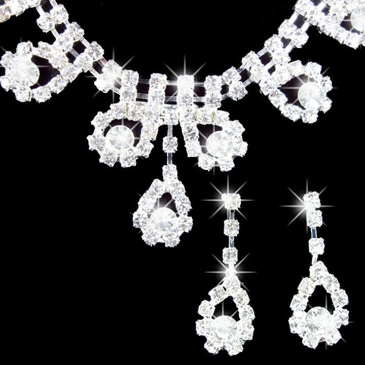 Lady Bridal Wedding Engagement Rhinestone Teardrop Necklace Earrings Jewelry Set Image 4