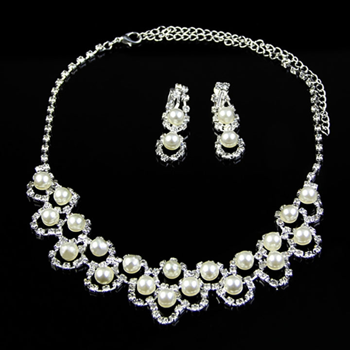 3Pcs Engagement Jewelry Set Faux Pearls Decor Shiny Women Necklace Earrings Jewelry Set for Wedding Image 4