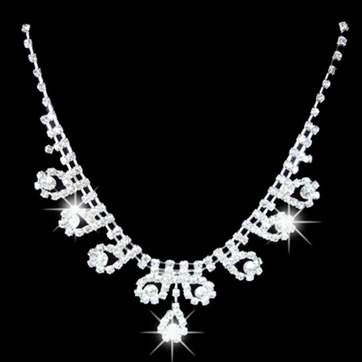 Lady Bridal Wedding Engagement Rhinestone Teardrop Necklace Earrings Jewelry Set Image 6