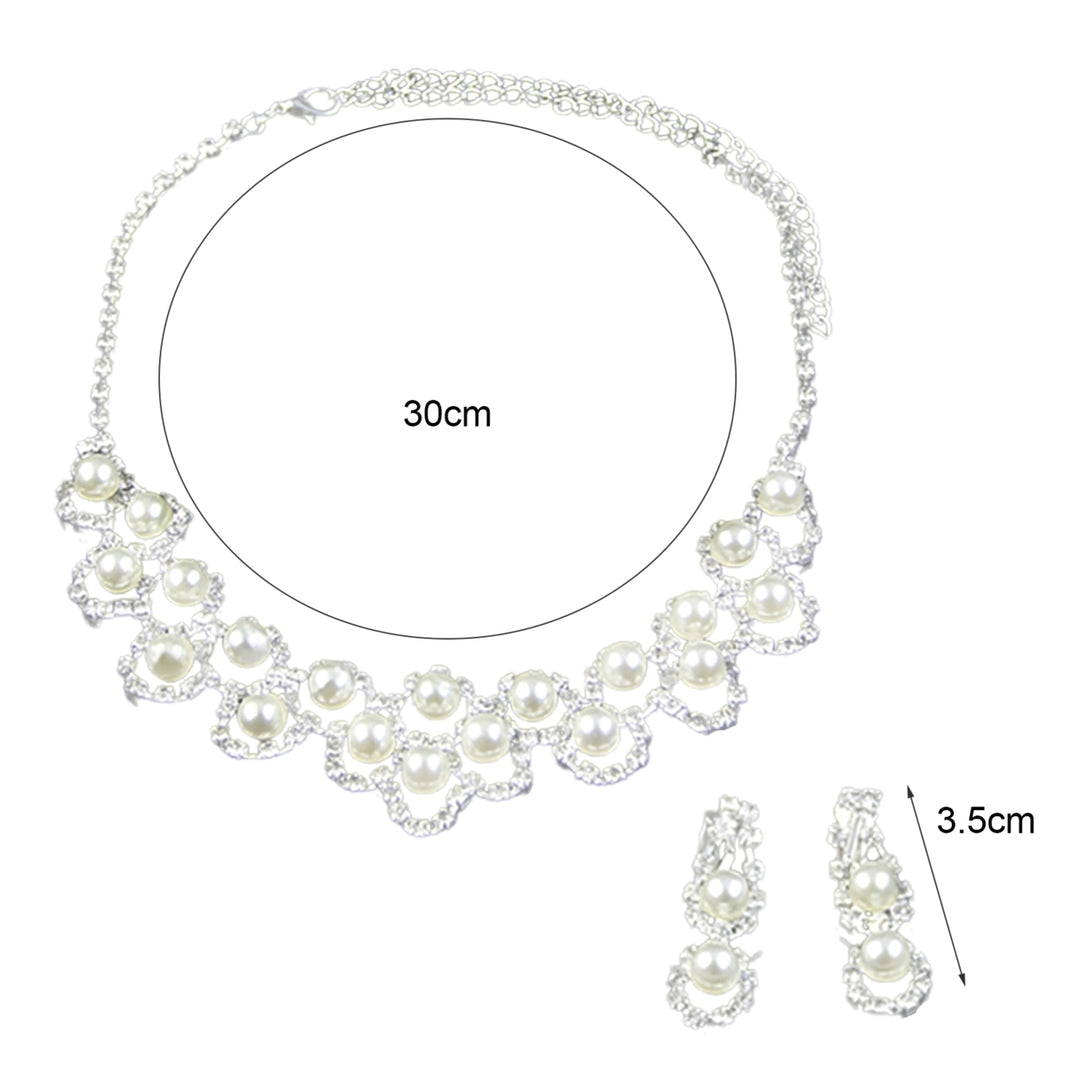 3Pcs Engagement Jewelry Set Faux Pearls Decor Shiny Women Necklace Earrings Jewelry Set for Wedding Image 4