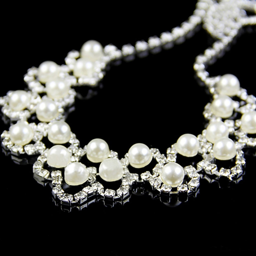 3Pcs Engagement Jewelry Set Faux Pearls Decor  Shiny Women Necklace Earrings Jewelry Set for Wedding Image 6