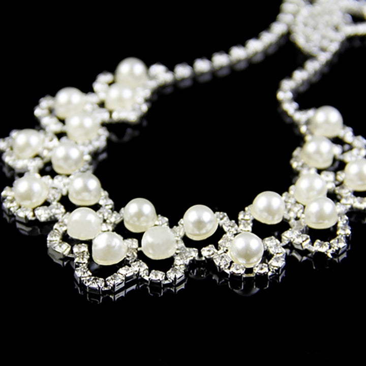 3Pcs Engagement Jewelry Set Faux Pearls Decor Shiny Women Necklace Earrings Jewelry Set for Wedding Image 6